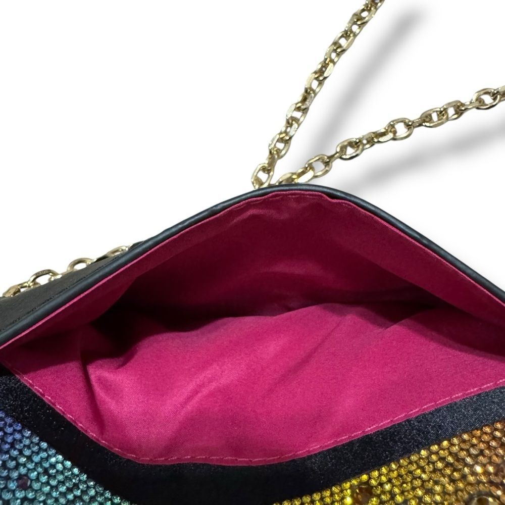 Betsey Johnson Rainbow Rhinestone Mini Crossbody Bag Turn-Lock Gold Chain - Picture 6 of 11